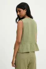 Kadın Haki Önü Bağlamalı Kolsuz Eteği Fırfırlı Muslin Bluz
