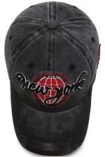 Kadın Siyah Yazılı ve Baskılı Yıkamalı Kep Şapka