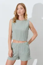 Kadın Çağla Kolsuz Bluzlu Şortlu Takım