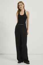 Women's Black Halter Neck Modal Ribbed Tank Top