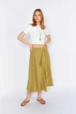Kadın Olive 3495 Beli Kemerli Parça Detaylı Etek
