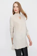 Kadın Taş Melanj Önü Pencereli Triko Kazak