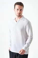 Erkek Beyaz Uzun Kol V Ayaklı Yaka Regular Müslin Gömlek