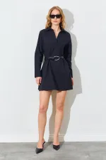 Kadın Siyah Gömlek Yaka Mini Boy Elbise