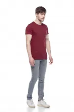 Erkek Bordo Bisiklet Yaka Basic Tişört