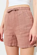 Kadın Vizon Önden Cepli Keten Şort