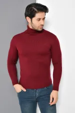 Pull basique à col roulé bordeaux pour homme