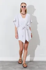 Kadın Naturel Düşük Kol Kuşaklı Kimono