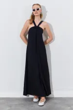 Kadın Siyah Önü Düğüm Detaylı Kolsuz Elbise