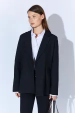 Women's Black Sleeveless Blazer Polyviscose Jacket