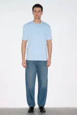 Erkek Mavi Bisiklet Yaka Modal Basic Tişört