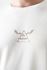 Erkek Ekru Bisiklet Yaka CASUAL  Baskılı Modal Tişört