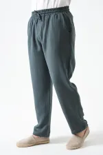 Erkek Çam Yeşili Bel Bağlamalı Baggy Müslin Pantolon