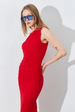 Kadın Kırmızı Tek Omuz Yanı Drapeli Sandy Elbise