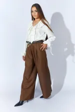 Kadın Kahve Beli Kalın Kemer Palazzo Pantolon