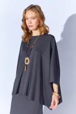 Kadın Antrasit 172 Düşük Kol Bluzlu Uzun Pike Modal Etekli Takım