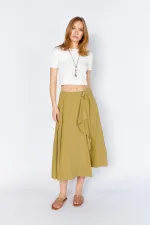 Kadın Olive 3495 Beli Kemerli Parça Detaylı Etek