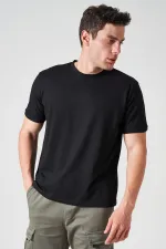 Erkek Siyah Bisiklet Yaka Kol ve Etek Kendinden Manşetli Oxfort Tişört