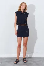 Kadın Siyah Yelekli Şort Etekli Takım