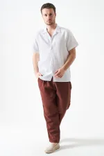 Erkek Kahve Bel Bağlamalı Baggy Müslin Pantolon