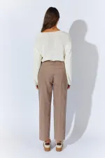 Kadın Vizon Beli Düğmeli Çift Dikişli Pantolon