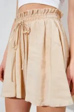 Jupe courte en modal pour femme, taille élastiquée, coupe ample, couleur pierre