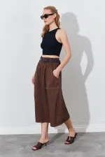Kadın Kahve Palaska Kemerli Önü Cepli Gabardin Etek