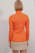Kadın Orange Fitilli Balıkçı Triko kazak