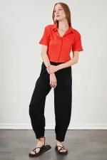 Kadın Nar Bürümcük Tek Cep Crop Gömlek