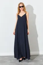 Kadın Siyah V Yaka Salaş Modal Kumaş Elbise