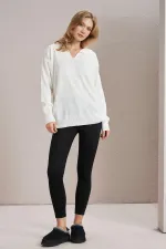 Kadın Ekru Gömlek Yaka Basic Triko Kazak