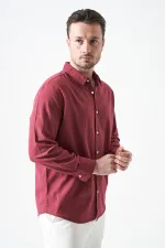 Erkek Vişne Uzun Kol Basic Pamuk Flam Regular Gömlek