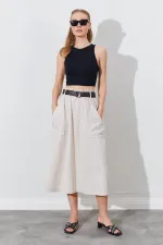 Kadın Taş Palaska Kemerli Önü Cepli Gabardin Etek