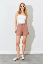 Kadın Vizon Önden Cepli Keten Şort