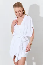 Kadın Beyaz Düşük Kol Kuşaklı Kimono
