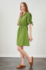 Kadın Petrol Yeşili Kolları Bağlamalı Poplin Elbise