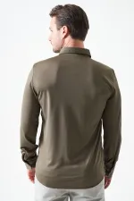 Erkek Haki Uzun Kol Ripaş Dalgıç Slim Fit Gömlek
