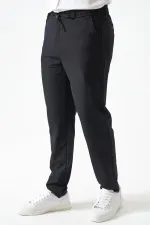 Erkek Siyah Beli Yarım Lastikli ve Fermuarlı Yerli Teknik SRN42 Kumaş Pantolon