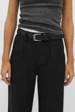 Kadın Siyah Çift Pileli Kemerli Poly Viskon Palazzo Pantolon