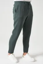 Erkek Çam Yeşili Bel Bağlamalı Müslin Pantolon