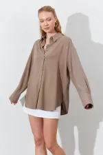 Kadın Toprak Oversize Keten Gömlek