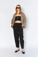 Women's Black (5456) Front Stitched Balloon Cut Tencel Pants