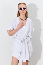 Kadın Naturel Düşük Kol Kuşaklı Kimono