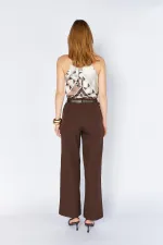 Kadın Kahve 2039 Beli Kemerli Bol Paça Pantolon