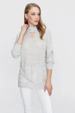 Kadın Gri Önü Pencereli Triko Kazak