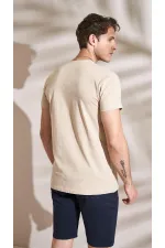 T-shirt basique beige à col rond pour homme