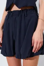 Kadın Siyah Beli Lastikli Stoplu Bolon Şort Etek