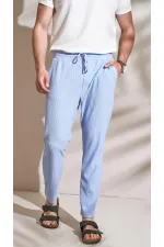 Erkek Mavi Ottoman Kumaş Pantolon