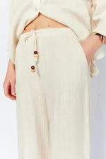 Kadın Ekru İçi Astarlı Bel Bağlamalı Pantolon