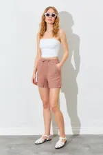 Kadın Vizon Önden Cepli Keten Şort